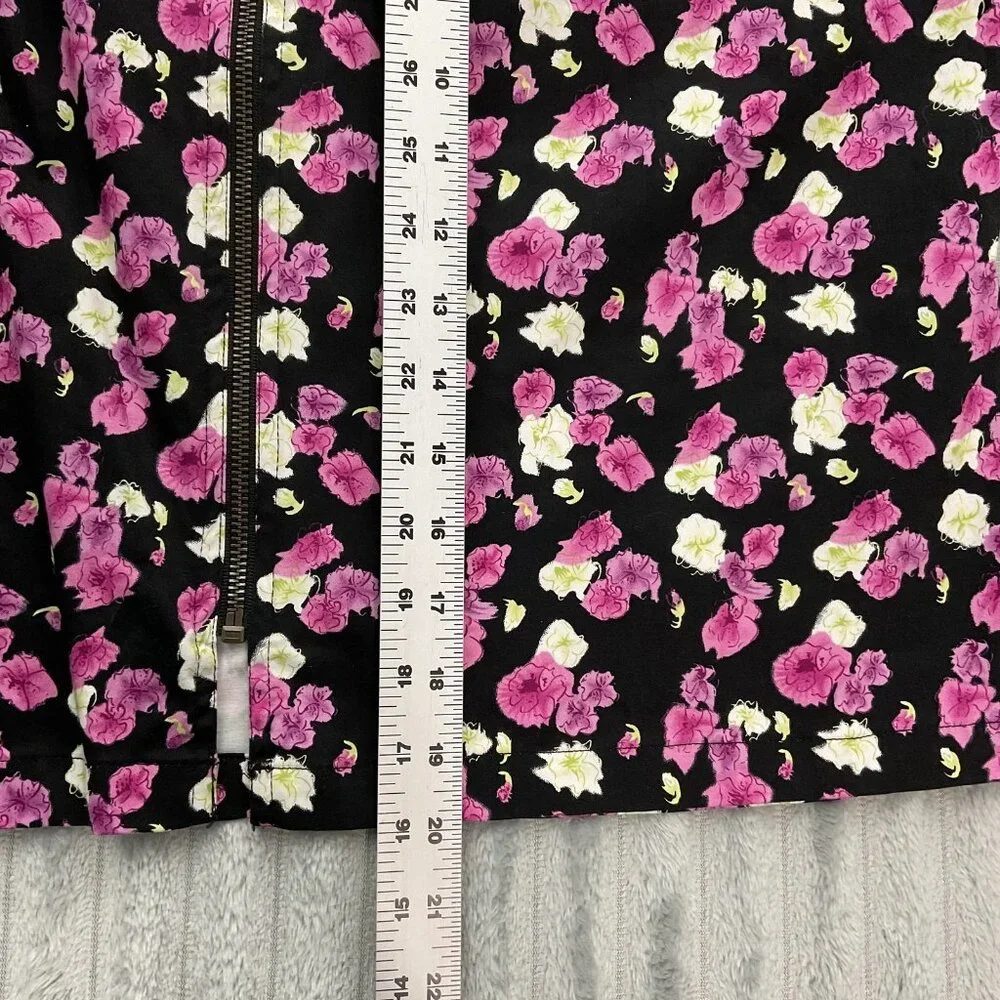 Nicole Miller Floral Mini Skirt Women 14 Black Pink Pencil Full Front Zipper Y2K